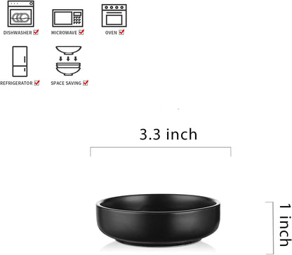 Selamica Ceramic 3.3 Inch Soy Sauce Dish Dipping Bowls Side Dishes Small Appetizer Pinch Bowls for Condiments, Sushi, Ketchup, BBQ-Set of 6(Matte Black)