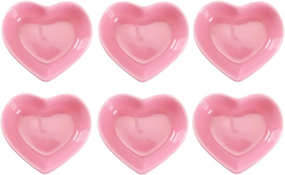 WHJY Pink Love Heart Shaped Ceramic Bowl Set of 6, Contemporary Porcelain Side Dishes, Seasoning & Soy Dipping Sauce Bowls for Wedding & Birthday Party