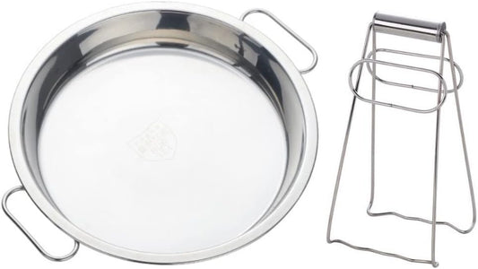 9 Inch Stainless Steel Steaming Tray, Cold Noodle Plate w/Folding Hot Dish Plate Clip, Round Big Egg Drip Pan, Silver