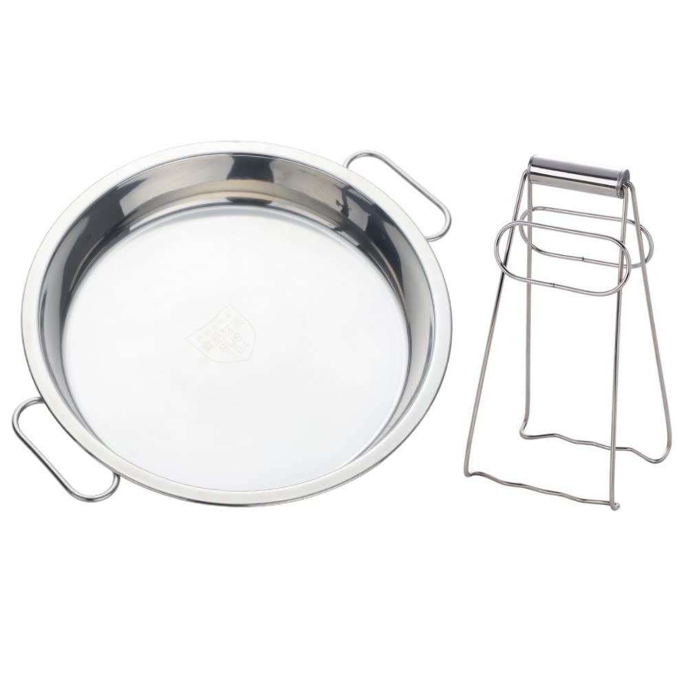 11 Inch Stainless Steel Steaming Tray, Cold Noodle Plate w/Folding Hot Dish Plate Clip, Round Big Egg Drip Pan, Silver
