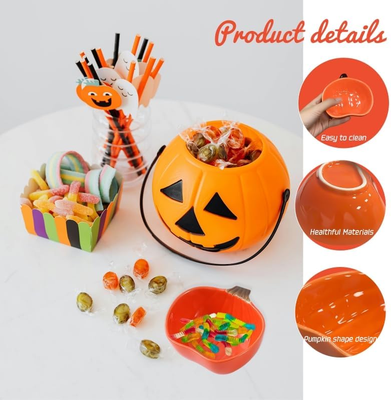 Pumpkin Ceramic Dipping Bowls - Soy Sauce Dishes Set, 4 Pack Small Dip Bowls for Side Dish, Ketchup BBQ Party