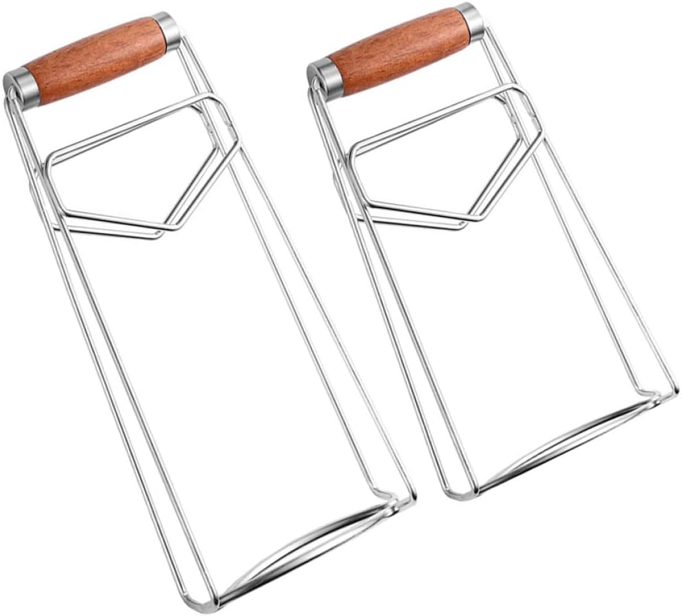 2Pcs Stainless Steel Hot Dish Gripper Tongs, Bowl Lifter with Wood Handle