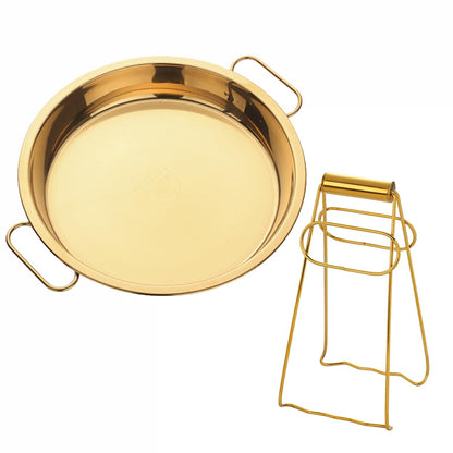11 Inch Stainless Steel Steaming Tray, Cold Noodle Plate w/Folding Hot Dish Plate Clip, Round Big Egg Drip Pan, Silver