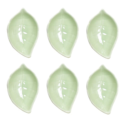 Green 6 pcs Leaf Shaped Porcelain Soy Sauce Dish Ceramic Dip Dipping Bowls 2.01 oz for Dinner Baking BBQ and Cooking