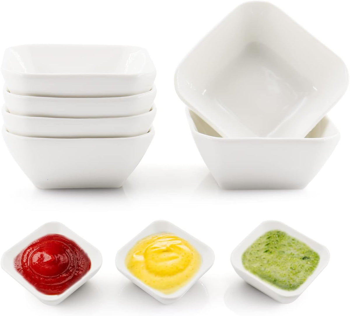 Ultra-Strong 3 Oz 6 Pack Ceramic Dip Bowls Set, Mini Bowl Soy Sauce Plate, Condiment Server, Can be Used for Ketchup, Vinegar,BBQ and Party Dinner
