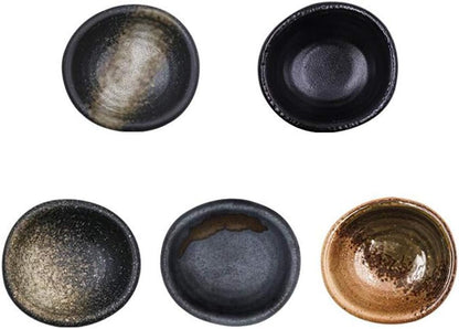 Colias Wing 3.5" Retro Style Black/Brown Stylish Design Multipurpose Porcelain Side Dish Bowl Seasoning Dishes Soy Dipping Sauce Dishes-Set of 5