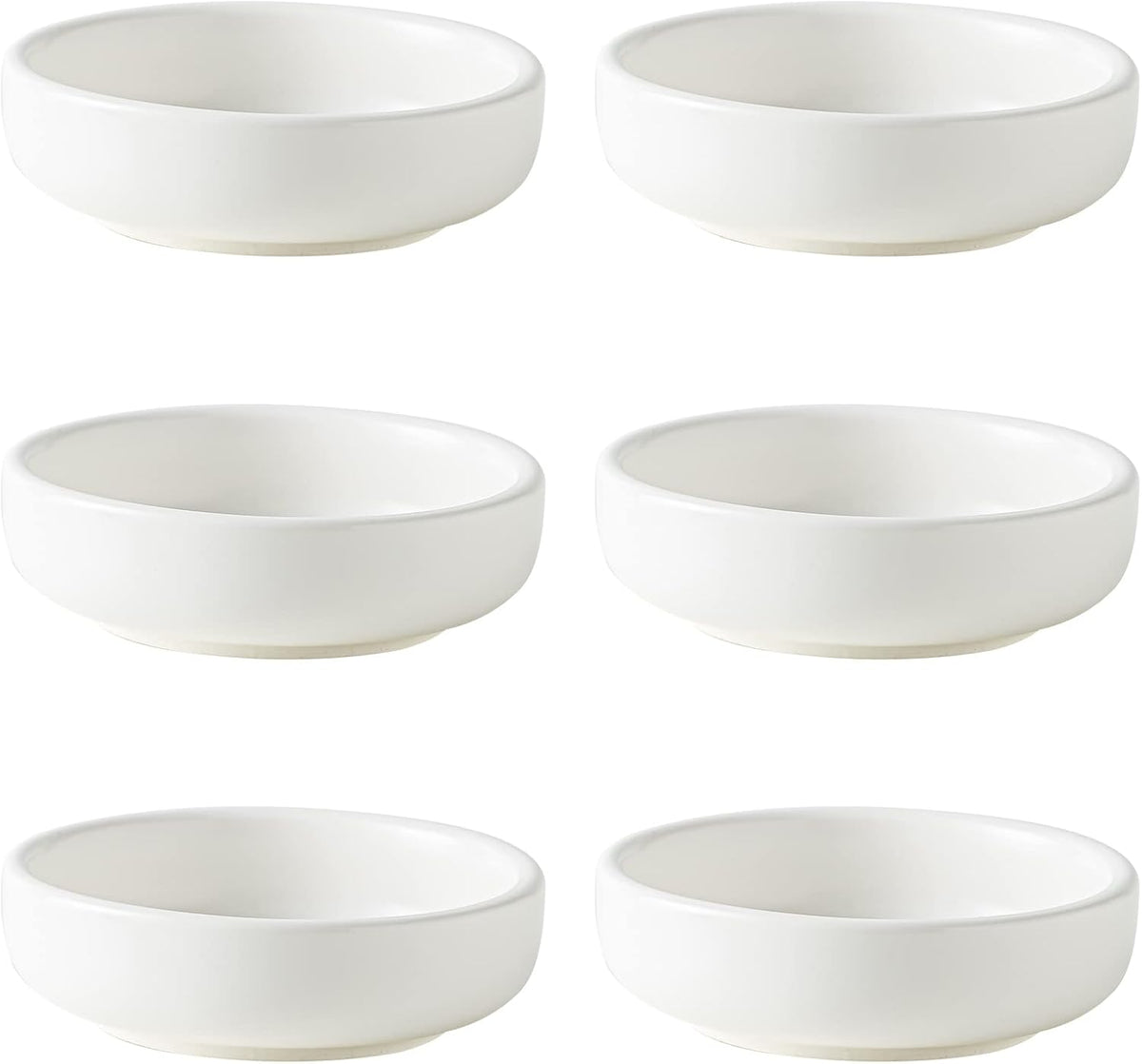 Dipping Bowls Set, Ceramic Sauce Dishes, 2 oz Soy Sauce Dish, Side Bowls, Small Bowls for BBQ, Condiments, Appetizer, Dessert, Sushi, Set of 6 (White)