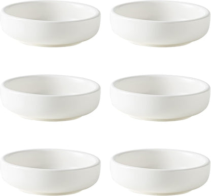 Dipping Bowls Set, Ceramic Sauce Dishes, 2 oz Soy Sauce Dish, Side Bowls, Small Bowls for BBQ, Condiments, Appetizer, Dessert, Sushi, Set of 6 (White)