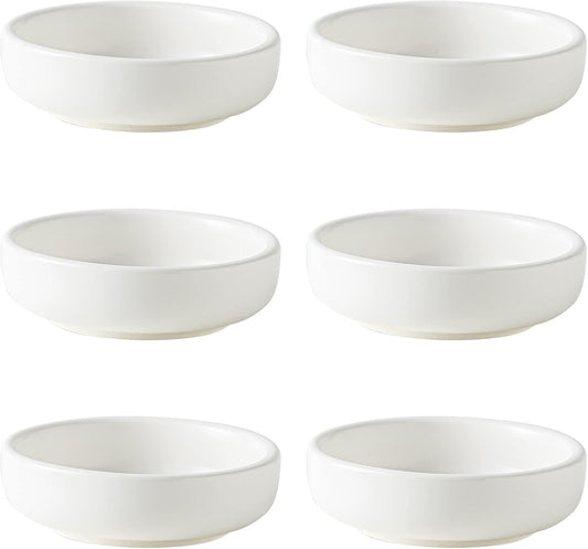 Dipping Bowls Set, Ceramic Sauce Dishes, 2 oz Soy Sauce Dish, Side Bowls, Small Bowls for BBQ, Condiments, Appetizer, Dessert, Sushi, Set of 6 (White)