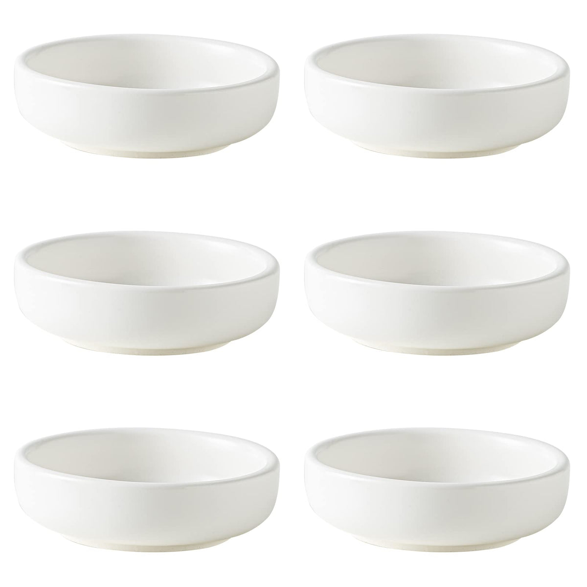 Dipping Bowls Set, Ceramic Sauce Dishes, 2 oz Soy Sauce Dish, Side Bowls, Small Bowls for BBQ, Condiments, Appetizer, Dessert, Sushi, Set of 6 (White)