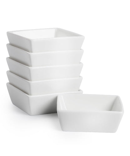 BTaT- Ramekins, 8 oz, Set of 6, White, Square Shaped, Ramekins Oven Safe, Porcelain Souffle Dishes for Creme Brulee, Ice Cream, Fruit and Snacks