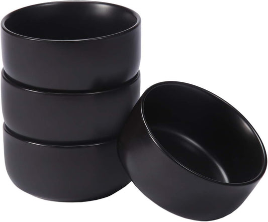 Aquiver 10 Ounces Ceramic Bowl Set - Porcelain Matte Small Bowls - Side Dishes for Desserts, Ice Cream, Snacks, Condiments, Souffle, Yogurt, Soup - Dipping Sauce Bowl Set of 4 (Black)