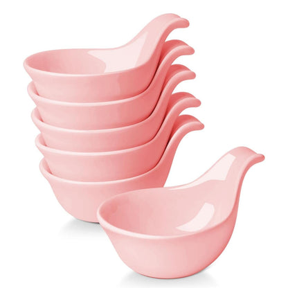 Flexzion Small Dipping Bowls with Handles, Ceramic White, 3 oz, 6-Pack