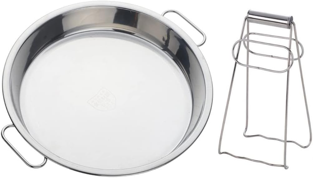 11 Inch Stainless Steel Steaming Tray, Cold Noodle Plate w/Folding Hot Dish Plate Clip, Round Big Egg Drip Pan, Silver