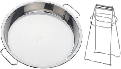 11 Inch Stainless Steel Steaming Tray, Cold Noodle Plate w/Folding Hot Dish Plate Clip, Round Big Egg Drip Pan, Silver