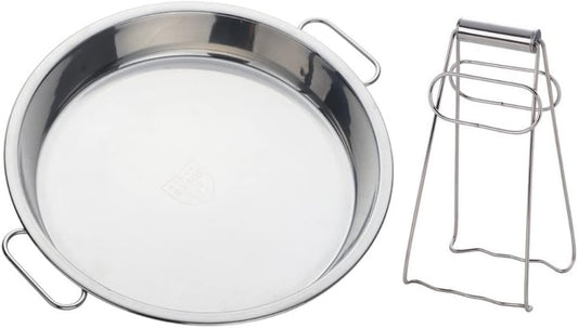 11 Inch Stainless Steel Steaming Tray, Cold Noodle Plate w/Folding Hot Dish Plate Clip, Round Big Egg Drip Pan, Silver