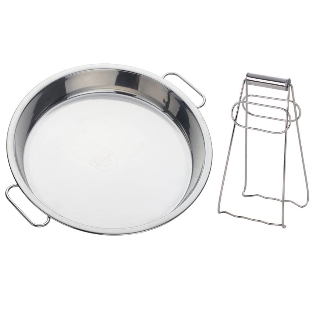 11 Inch Stainless Steel Steaming Tray, Cold Noodle Plate w/Folding Hot Dish Plate Clip, Round Big Egg Drip Pan, Silver