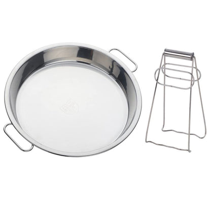 11 Inch Stainless Steel Steaming Tray, Cold Noodle Plate w/Folding Hot Dish Plate Clip, Round Big Egg Drip Pan, Silver