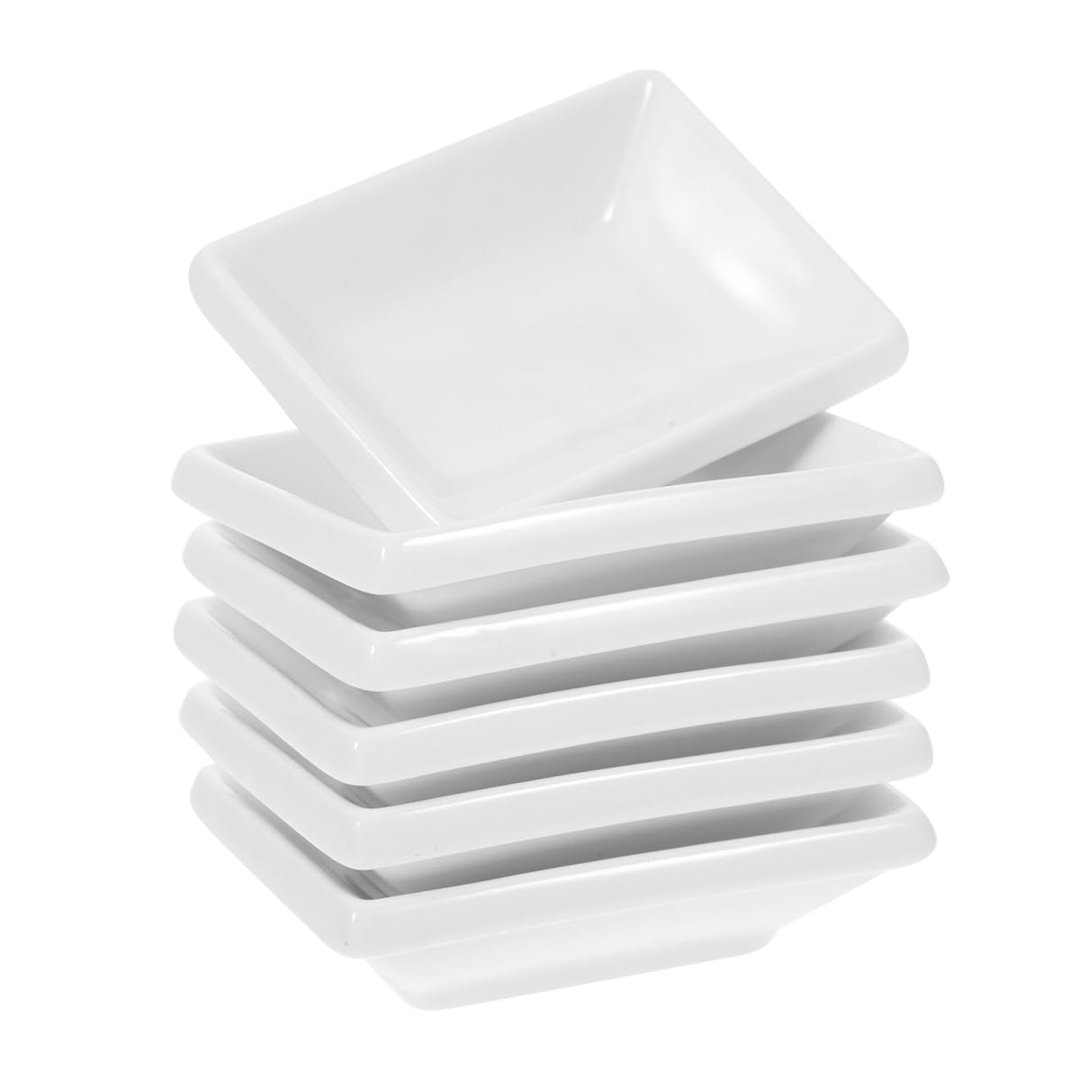 Cabilock 6Pcs Ceramic Dipping Sauce Bowls, 3.3 Inch White Soy Sauce Dishes, Small Rectangle Condiment Plates for Sushi, Ketchup, Vinegar, BBQ, Snacks and Appetisers