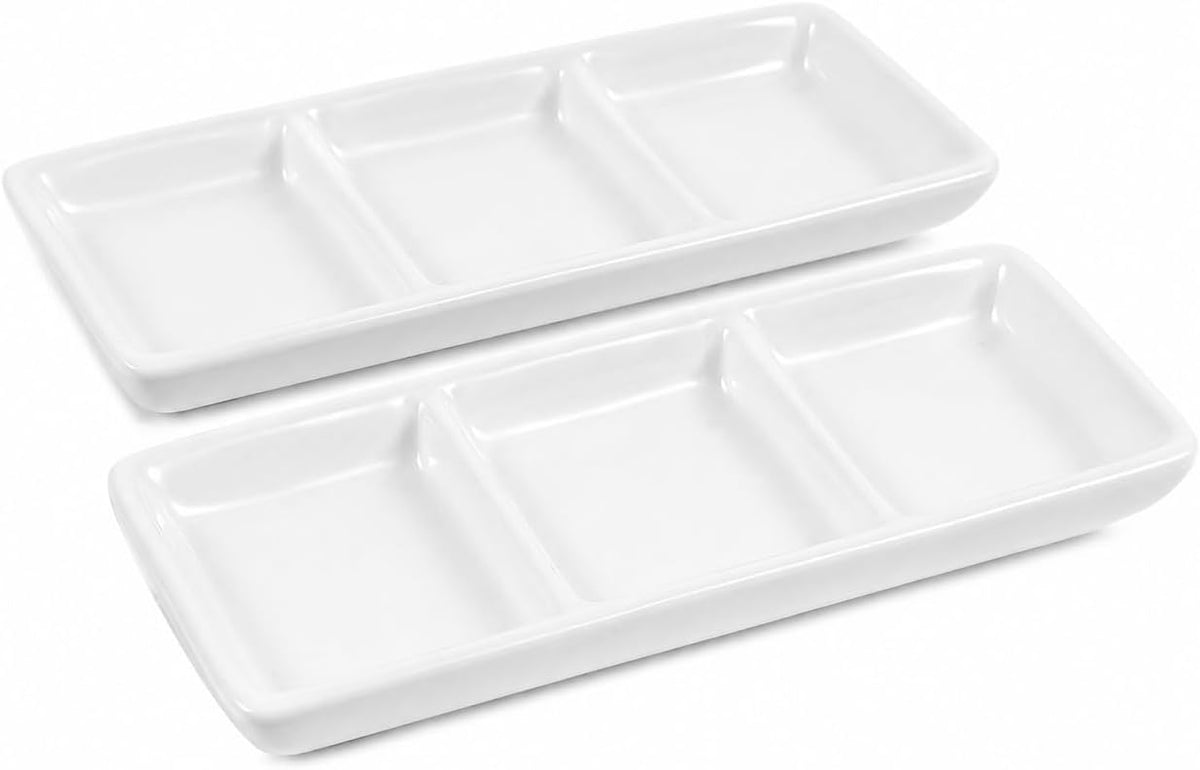 Healeved 2 Pack Ceramic Appetizer Serving Tray Set 11.81X4.96 in White