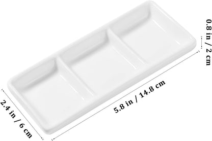 DOITOOL 2Pcs Ceramic Serving Platters, 3 Compartment Appetizer Serving Trays Snack Dishes, White Rectangular Divided Sauce Dishes for Home Restaurant Kitchen