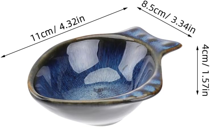 CALLARON 2Pcs Ceramic Dipping Bowl - 4.3 inch Fish Shape Sauce Dishes, 2 Oz Porcelain Serving Bowl, Small Bowl Dish for Appetizer, Sushi Soy Sauce, Snack, Seasoning, Dishwasher Safe