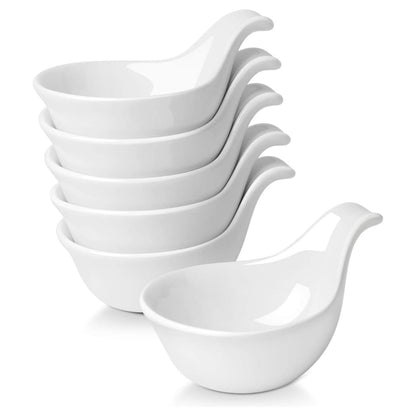 Flexzion Small Dipping Bowls with Handles, Ceramic White, 3 oz, 6-Pack
