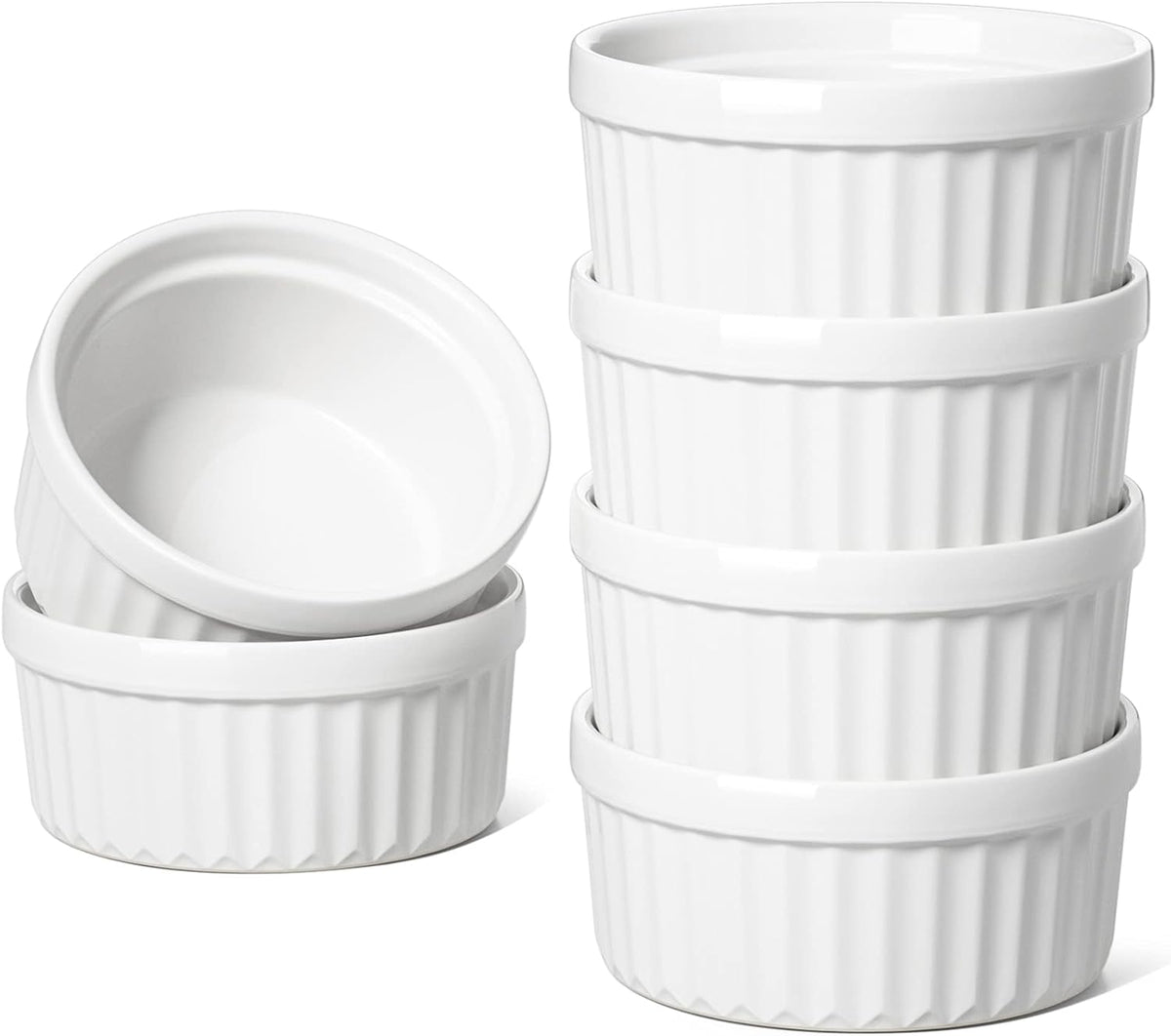 LE TAUCI Ramekins 4 OZ Oven Safe, Set of 6, White