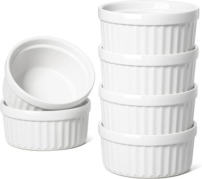 LE TAUCI Ramekins 4 OZ Oven Safe, Set of 6, White