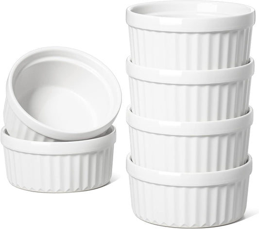 LE TAUCI Ramekins 4 OZ Oven Safe, Set of 6, White