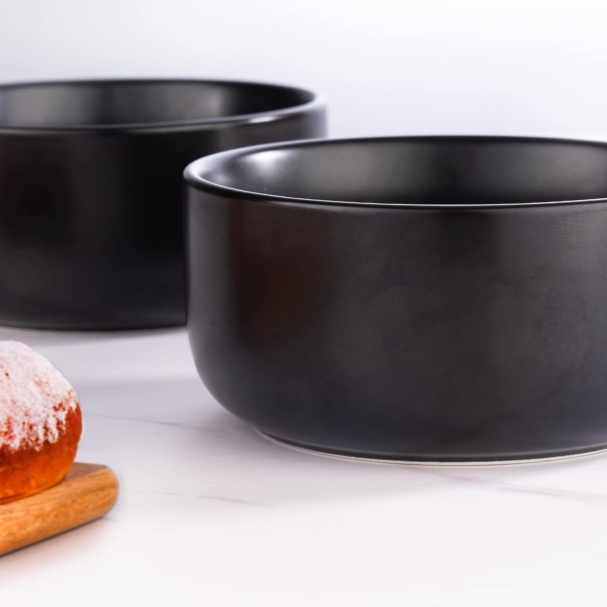 Aquiver 10 Ounces Ceramic Bowl Set - Porcelain Matte Small Bowls - Side Dishes for Desserts, Ice Cream, Snacks, Condiments, Souffle, Yogurt, Soup - Dipping Sauce Bowl Set of 4 (Black)