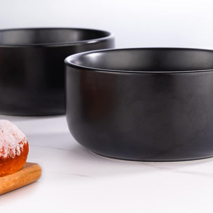 Aquiver 10 Ounces Ceramic Bowl Set - Porcelain Matte Small Bowls - Side Dishes for Desserts, Ice Cream, Snacks, Condiments, Souffle, Yogurt, Soup - Dipping Sauce Bowl Set of 4 (Black)