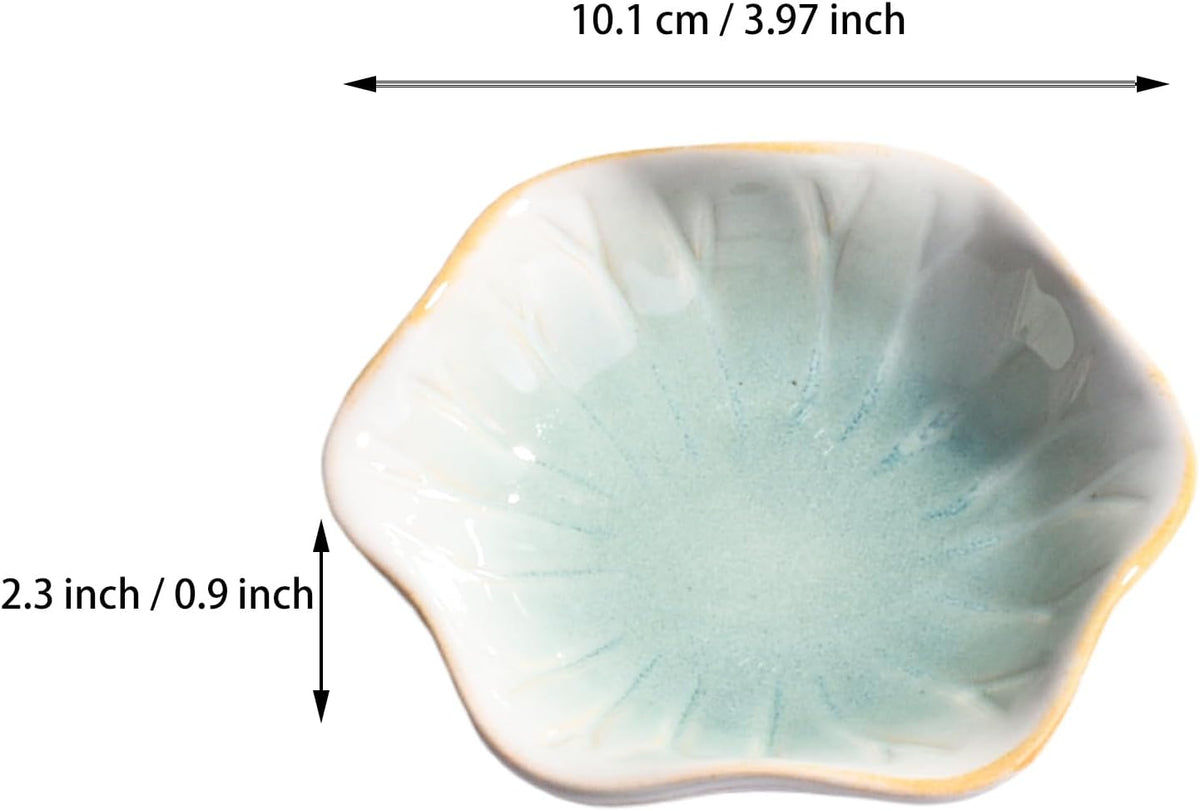 Ceramic Sauce Dish Set of 5, 3.97" Mint Green Flower‑Shaped Dipping Bowls