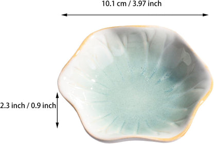 Ceramic Sauce Dish Set of 5, 3.97" Mint Green Flower‑Shaped Dipping Bowls