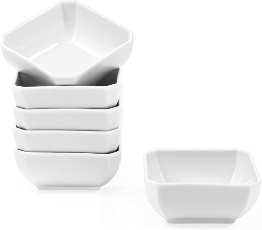Ceramic Sauce Dipping Bowls, 6 OZ Small Square Ramekins, Set of 6