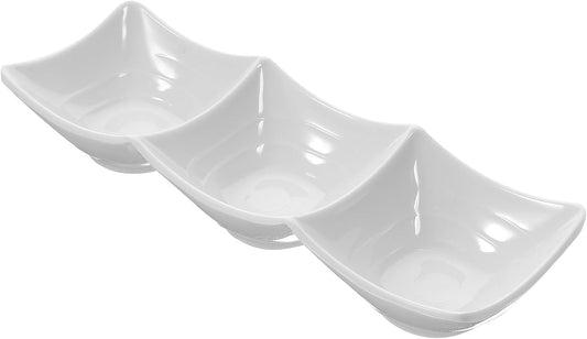 STOBAZA 3-Compartment Sauce Dipping Dish Appetizer Serving Dish for Condiments Seasoning Plates for Kitchen and Dining Table Reusable Snack Serving Tray 9.44 X 3.34 X 1.77 in