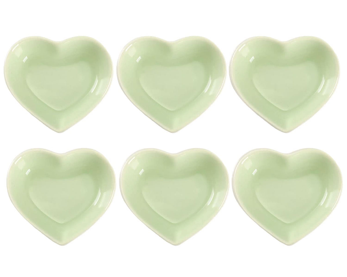 WHJY Pink Love Heart Shaped Ceramic Bowl Set of 6, Contemporary Porcelain Side Dishes, Seasoning & Soy Dipping Sauce Bowls for Wedding & Birthday Party