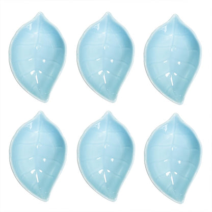 Green 6 pcs Leaf Shaped Porcelain Soy Sauce Dish Ceramic Dip Dipping Bowls 2.01 oz for Dinner Baking BBQ and Cooking
