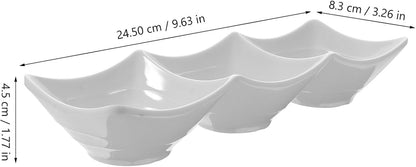 STOBAZA 3-Compartment Sauce Dipping Dish Appetizer Serving Dish for Condiments Seasoning Plates for Kitchen and Dining Table Reusable Snack Serving Tray 9.44 X 3.34 X 1.77 in