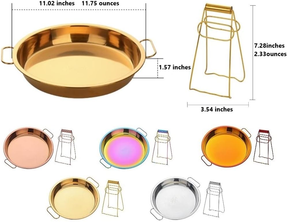 11 Inch Stainless Steel Steaming Tray, Cold Noodle Plate w/Folding Hot Dish Plate Clip, Round Big Egg Drip Pan, Silver
