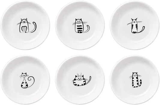 FUYU 6pcs Cute Cat Ceramic Sauce Plate, Snack Plate, Side Dish, 4 inches