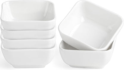 Ceramic Soy Sauce Dish 3 Oz White Dipping Bowls Small Square Side Dishes for Condiment,Appetizer and Snacks Set of 6