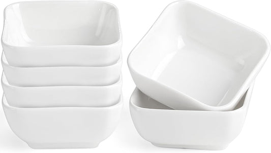 Ceramic Soy Sauce Dish 3 Oz White Dipping Bowls Small Square Side Dishes for Condiment,Appetizer and Snacks Set of 6