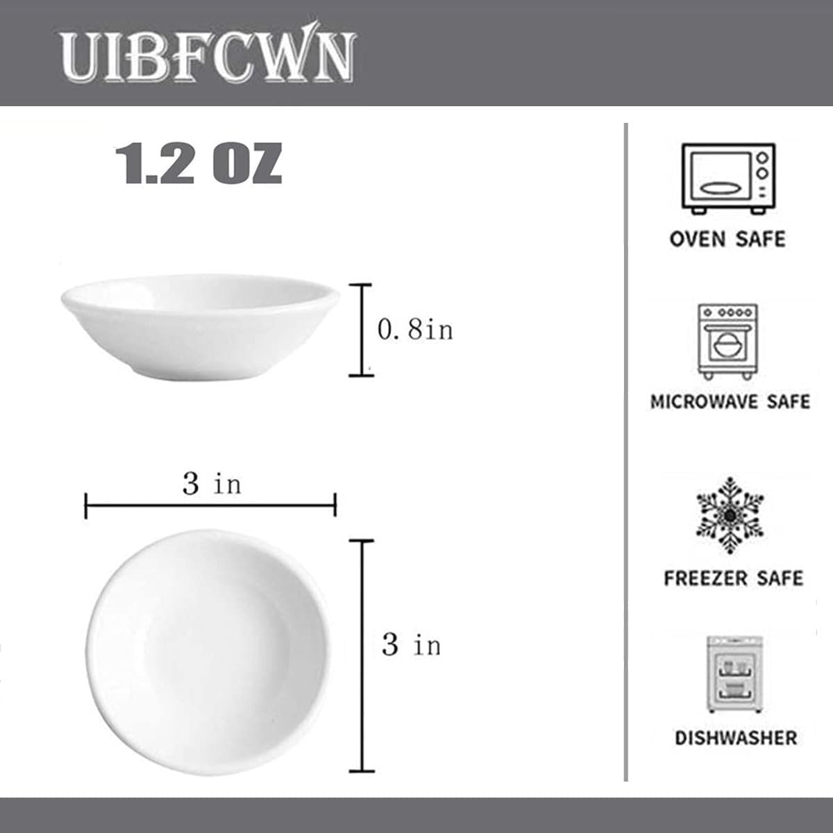 UIBFCWN 12 Pack Soy Sauce Dish 3inch Ceramic Dipping Bowls Bulk, 1.2 Oz White Dipping Sauce Bowls/Dishes, Small Dipping Sauce Cups for Sushi Ketchup Olive Oil Appetizer