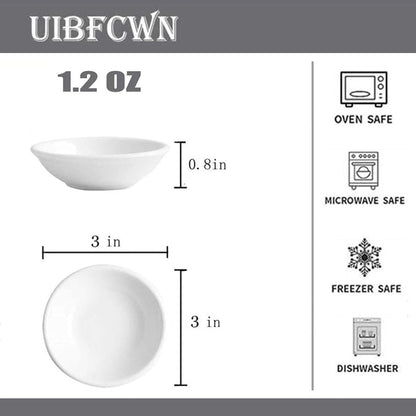 UIBFCWN 12 Pack Soy Sauce Dish 3inch Ceramic Dipping Bowls Bulk, 1.2 Oz White Dipping Sauce Bowls/Dishes, Small Dipping Sauce Cups for Sushi Ketchup Olive Oil Appetizer