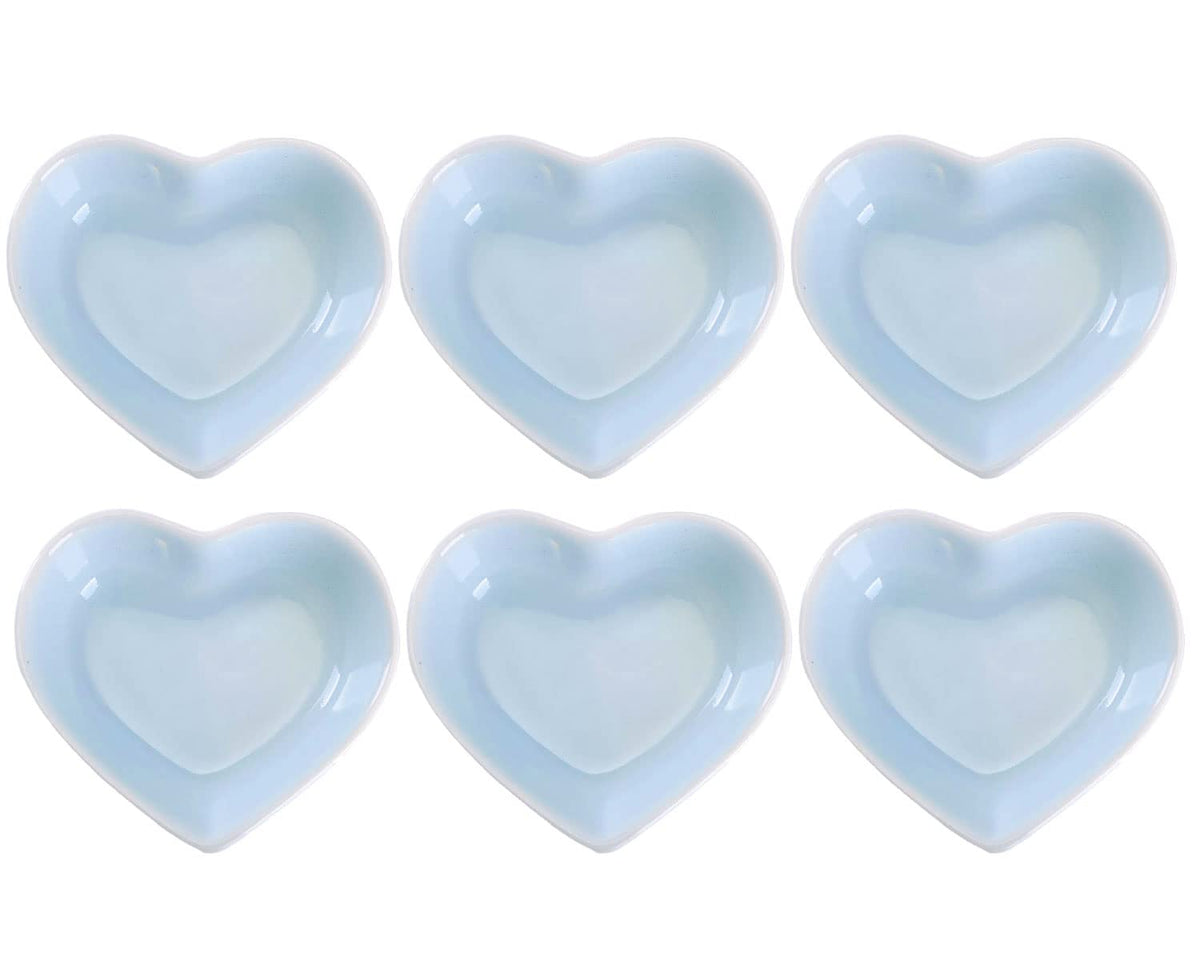 WHJY Pink Love Heart Shaped Ceramic Bowl Set of 6, Contemporary Porcelain Side Dishes, Seasoning & Soy Dipping Sauce Bowls for Wedding & Birthday Party