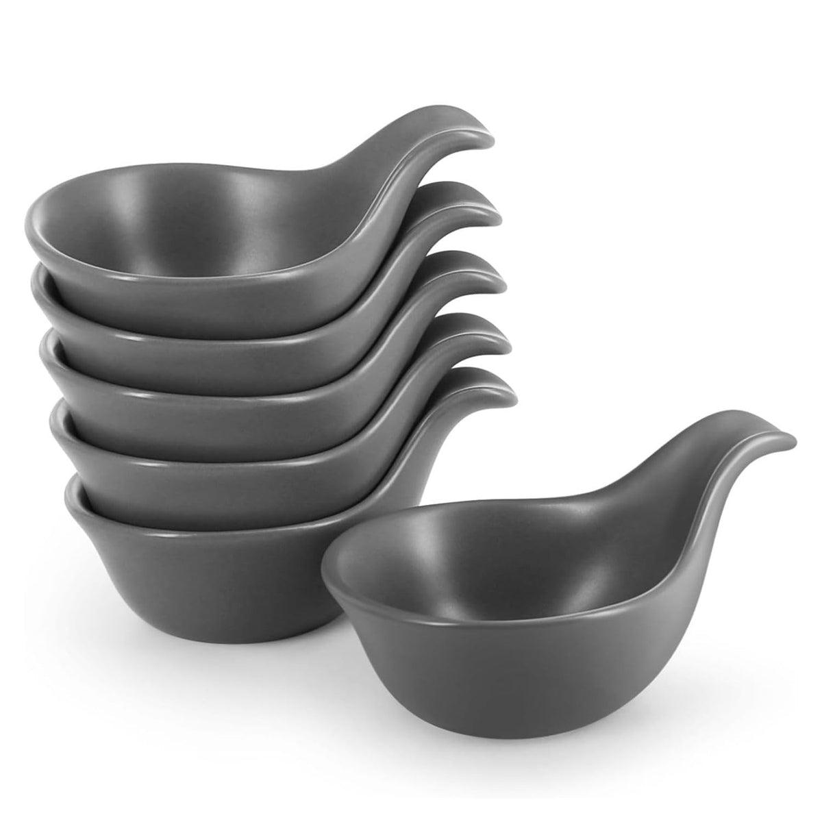 Flexzion Small Dipping Bowls with Handles, Ceramic White, 3 oz, 6-Pack