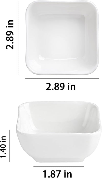 Ceramic Soy Sauce Dish 3 Oz White Dipping Bowls Small Square Side Dishes for Condiment,Appetizer and Snacks Set of 6