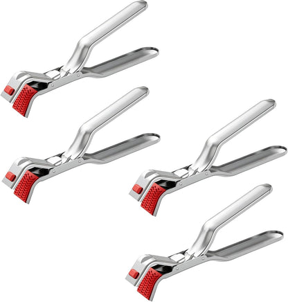 Stainless Steel Hot Plate Gripper Tongs, Anti-Scald Bowl Holder Clip with Silicone Tips for Microwave, Oven, Air Fryer - 4Pcs Multi-Function Anti-Slip Plate Gripper