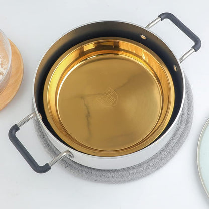 11 Inch Stainless Steel Steaming Tray, Cold Noodle Plate w/Folding Hot Dish Plate Clip, Round Big Egg Drip Pan, Silver